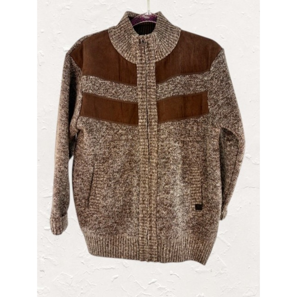 Buffalo David Bitton Men M Brown Marled Full Zip Sweater Fleece Lined Cabin Core